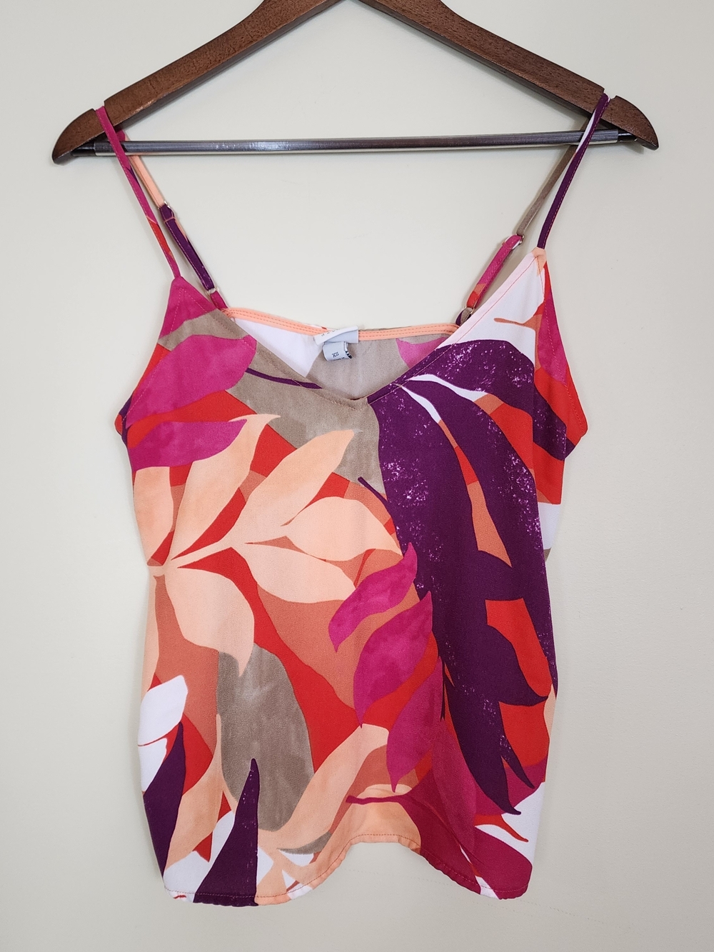 Bright tropical print cami tank top purple pink boho summer blouse xs flowy